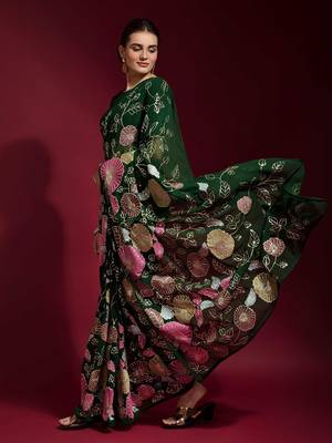 green floral printed saree 2