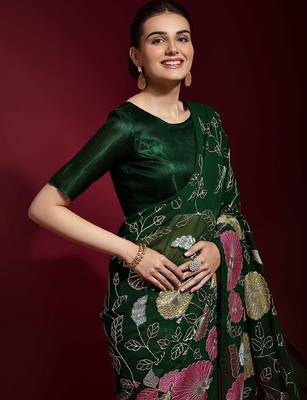 green floral printed saree 3