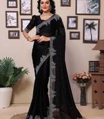 Black embellished beads and stones saree with blouse piece