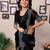 Black embellished beads and stones saree with blouse piece