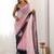 Pink floral embroidered poly georgette heavy work saree