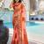 Peach floral zari poly chiffon heavy work bandhani saree