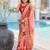 Peach floral zari poly chiffon heavy work bandhani saree