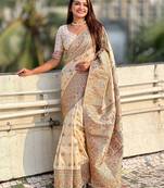 white woven design zari pashmina saree