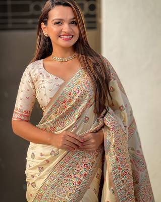 white woven design zari pashmina saree 3