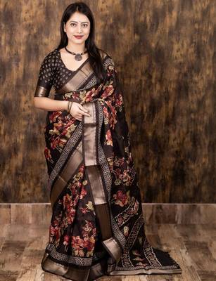 Brown floral zari saree 1