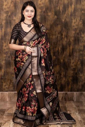 Brown floral zari saree