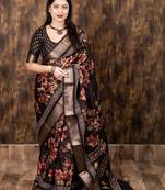 Brown floral zari saree