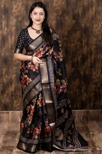 black floral zari saree