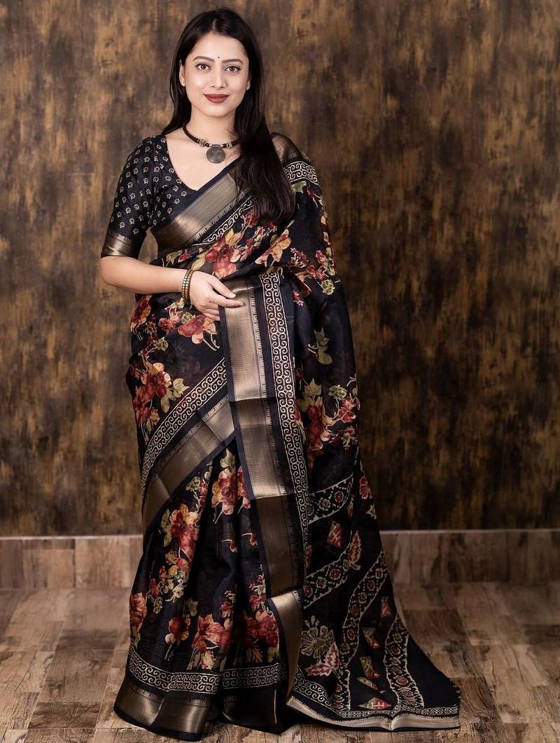 black floral zari saree