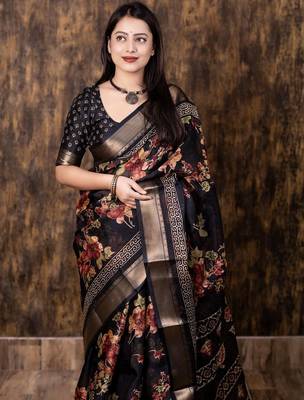 black floral zari saree 2