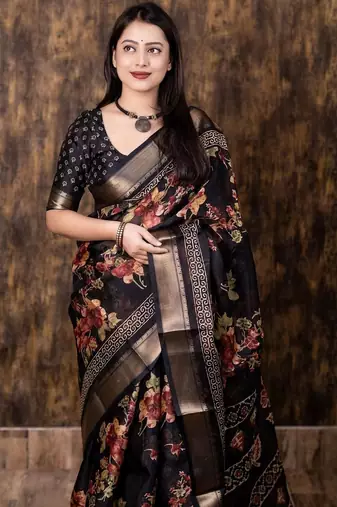 black floral zari saree