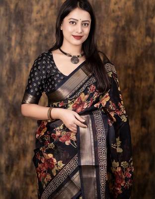 black floral zari saree 3