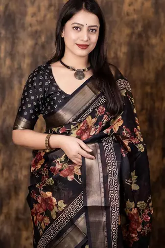black floral zari saree