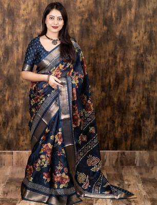 navy_blue floral zari designer saree 1