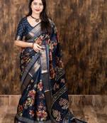 navy_blue floral zari designer saree