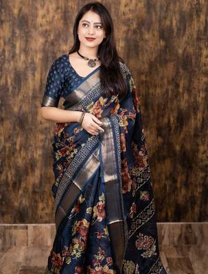 navy_blue floral zari designer saree 3