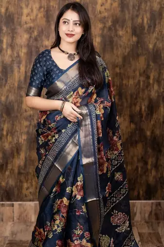 navy_blue floral zari designer saree