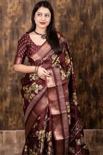 Maroon floral zari saree