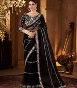 Black women embellished sequinned net saree