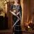 Black women embellished sequinned net saree