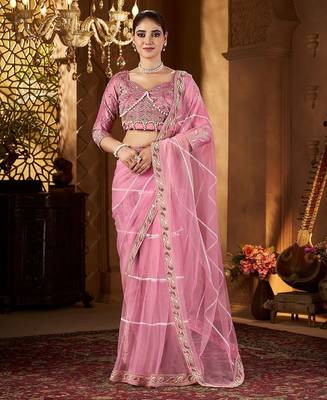 pink embellished sequinned saree 1