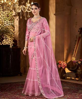 pink embellished sequinned saree 2