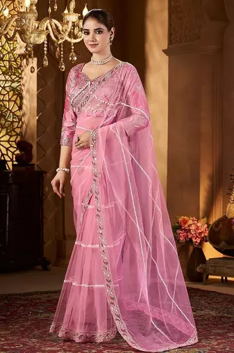 pink embellished sequinned saree