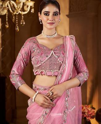 pink embellished sequinned saree 4