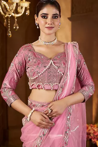 pink embellished sequinned saree