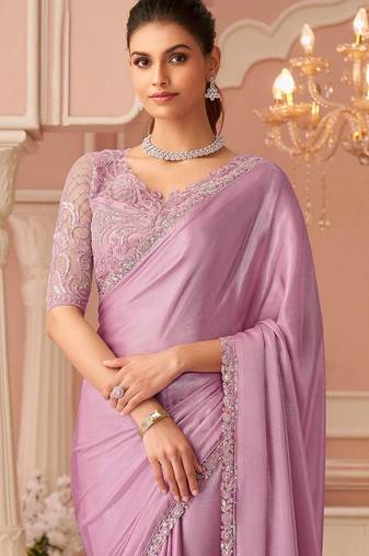 Lavender embellished sequinned pure chiffon saree
