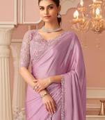 Lavender embellished sequinned pure chiffon saree
