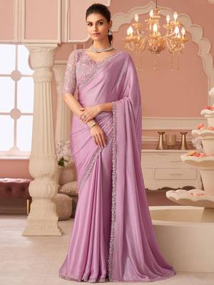 Lavender embellished sequinned pure chiffon saree 2