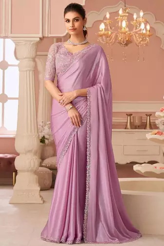 Lavender embellished sequinned pure chiffon saree