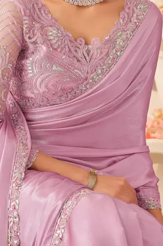 Lavender embellished sequinned pure chiffon saree