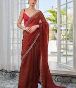 Red embellished zari pure chiffon heavy work saree