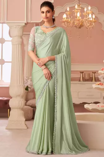 sea_green sequinned pure chiffon saree