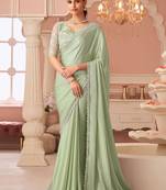 sea_green sequinned pure chiffon saree