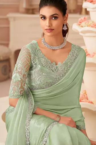 sea_green sequinned pure chiffon saree