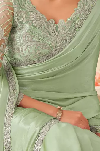 sea_green sequinned pure chiffon saree