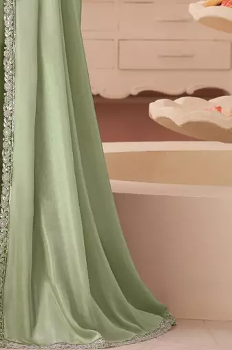 sea_green sequinned pure chiffon saree