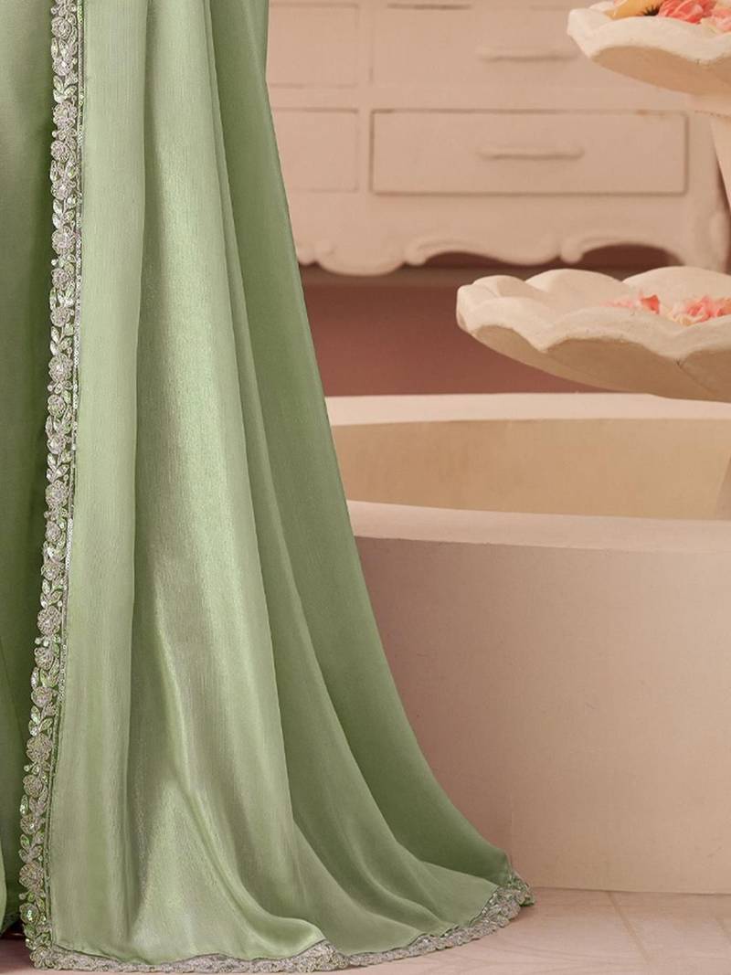 sea_green sequinned pure chiffon saree