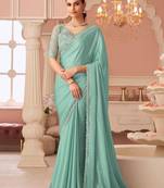 turquoise sequinned pure chiffon saree