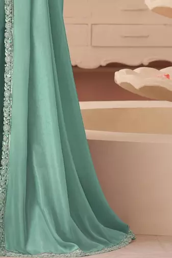 turquoise sequinned pure chiffon saree