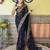 Black black & peach-coloured floral embroidered saree
