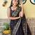Black black & peach-coloured floral embroidered saree