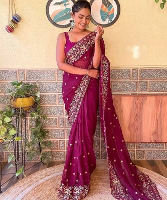 purple purple & pink floral embroidered saree 2