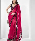 Pink embroidered pure chiffon saree