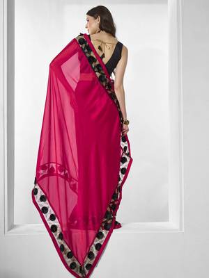 Pink embroidered pure chiffon saree 2