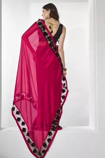 Pink embroidered pure chiffon saree